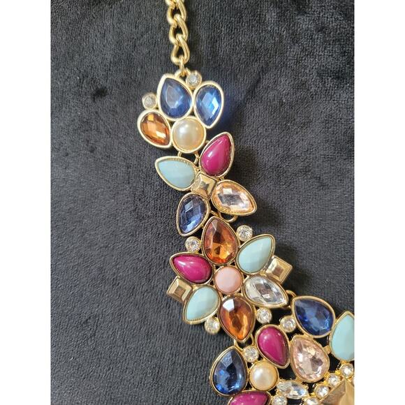 Women's Statement Bib Necklace Colorful Gemstones With Lobster Clasp Lock - Picture 5 of 6